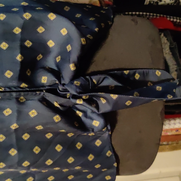 Free People Navy Blue & golden geometric print blouse that ties at waist - Picture 4 of 8